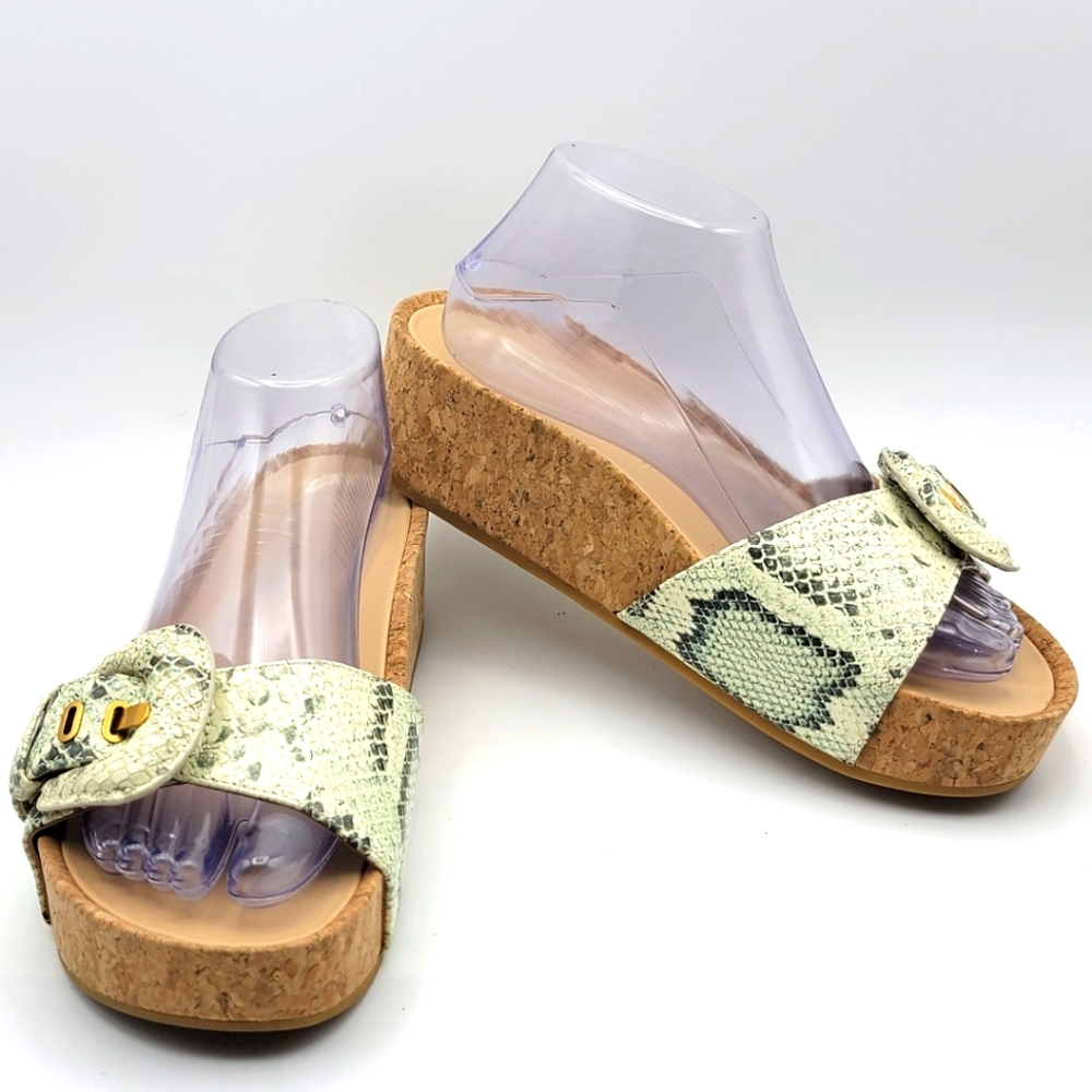 Women's Green Veronica Beard Snake-Print Buckle‎ Slide Sandals Size 8M. #1478